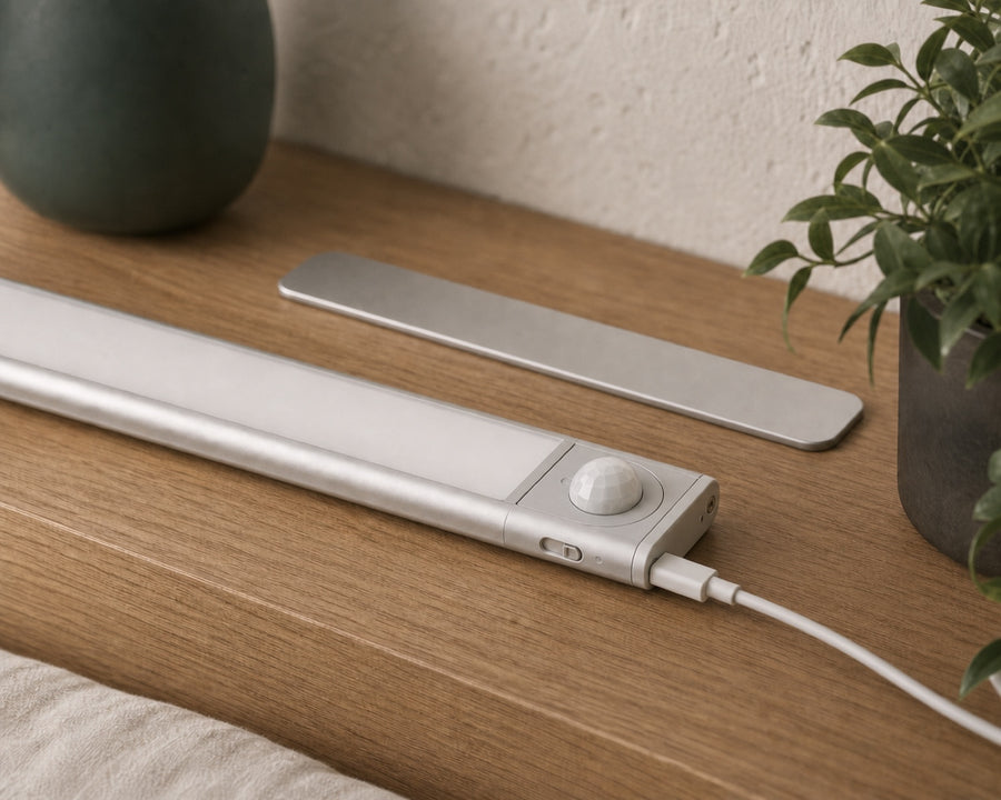 The light bar charging over a USB cable