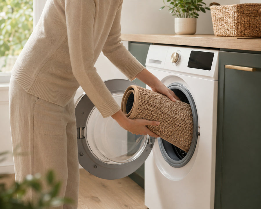 The mat going into a washing machine