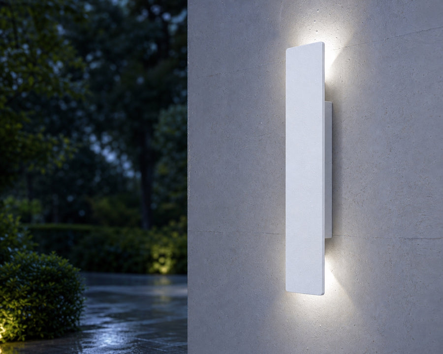 The aluminum wall light on an exposed outdoor wall