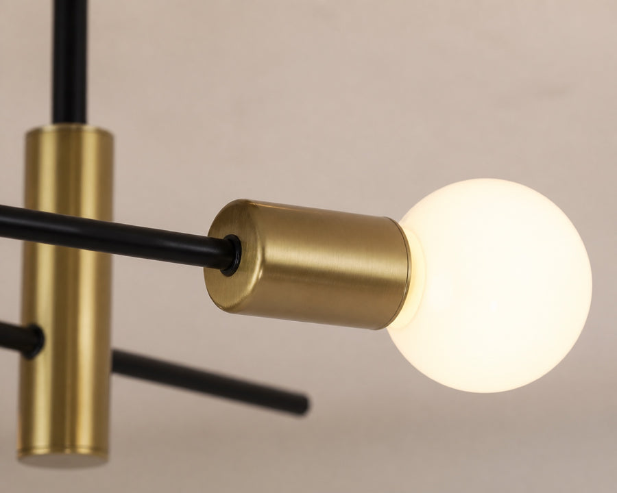 Close view of one bulb socket and metal arm