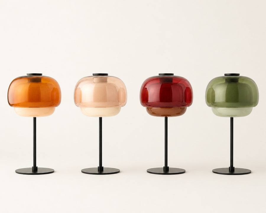 The retro mushroom form and black metal base