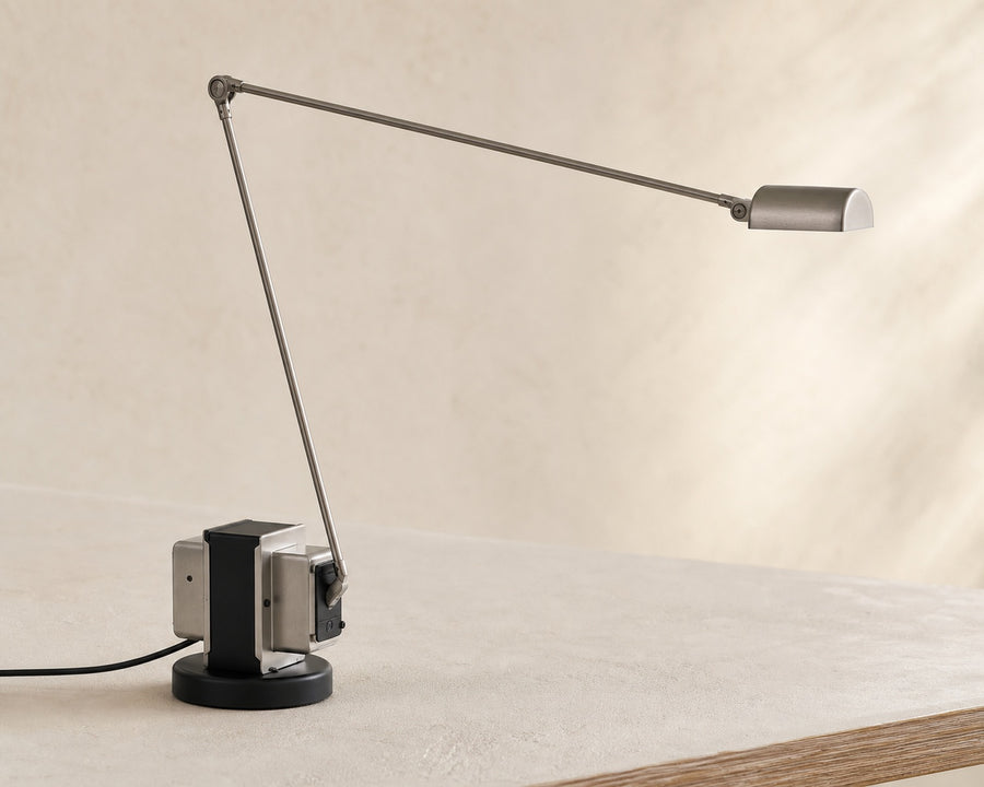 The PivotLamp metal frame and weighted base