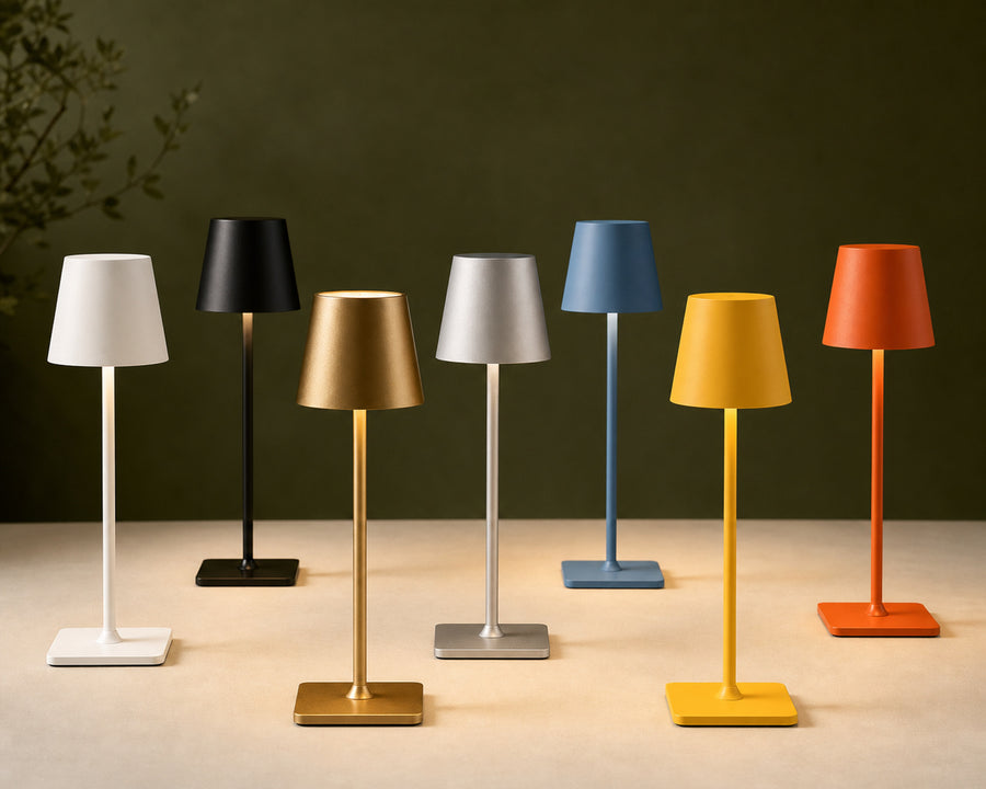 A row of the lamp in several colours