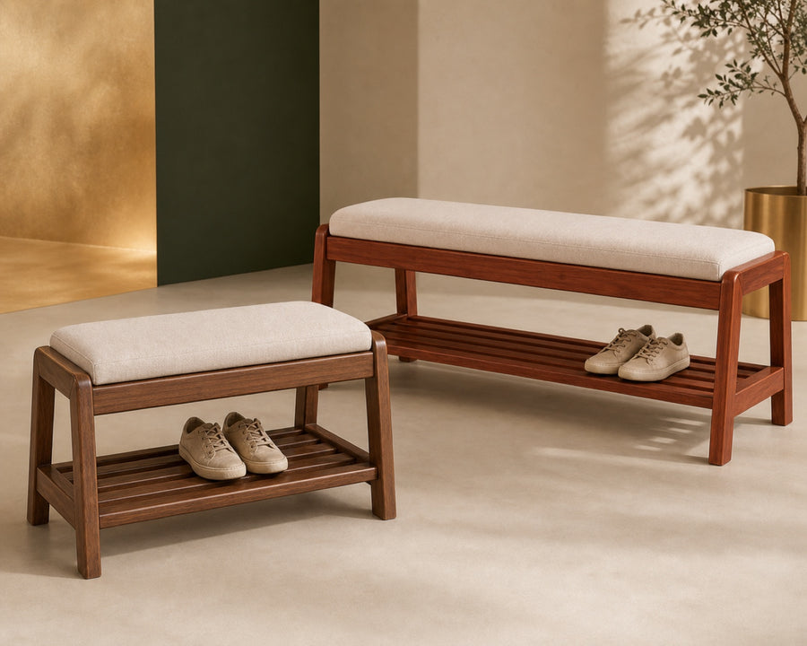 The bench shown in Walnut and Cherry finishes