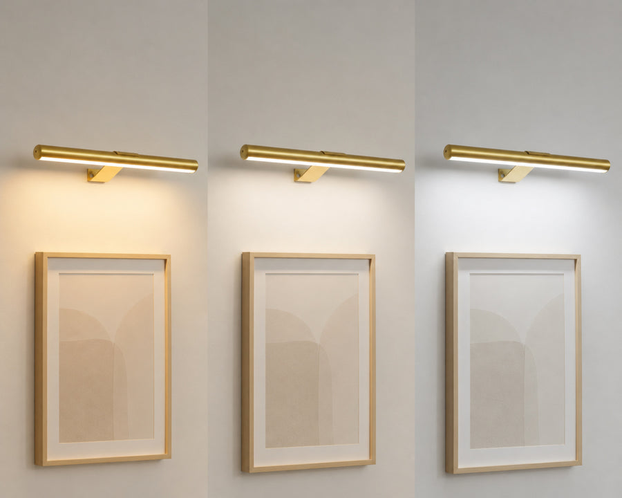 The same art shown under warm, natural and cool light