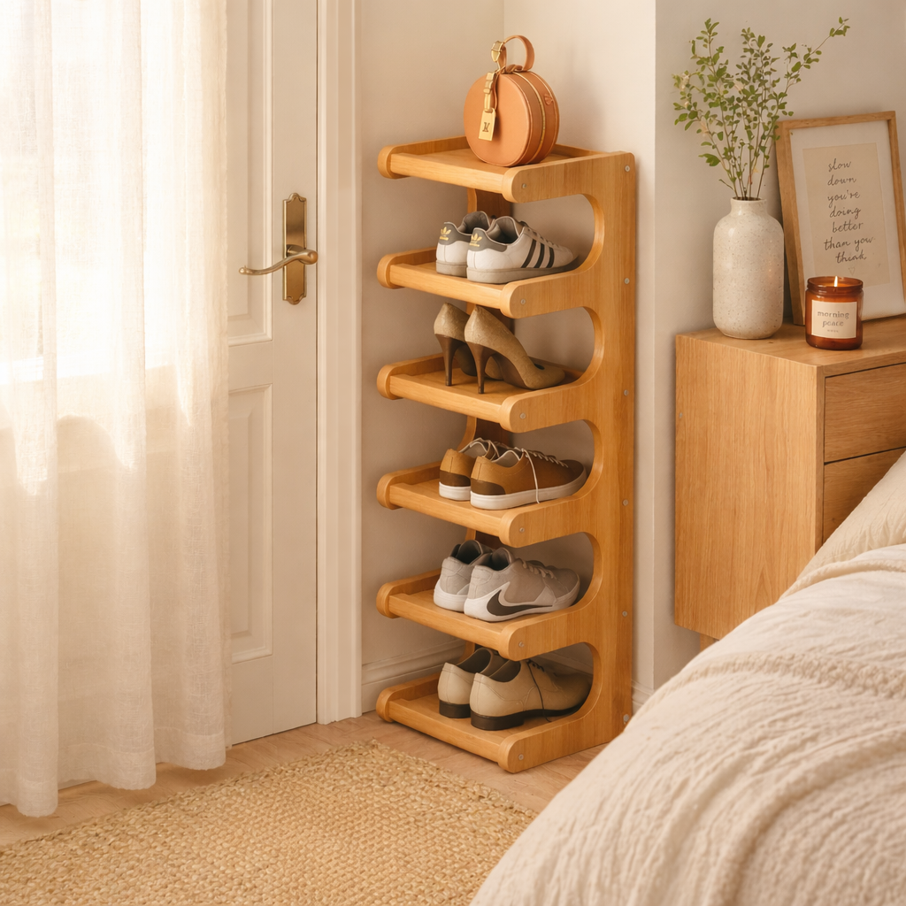 Scandinavian Bamboo Shoe Organizer - 2-6 Tier Shoe Rack Storage Cabinet Shoe Storage