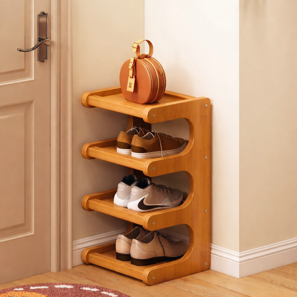 Scandinavian Bamboo Shoe Organizer - 2-6 Tier Shoe Rack Storage Cabinet Shoe Storage