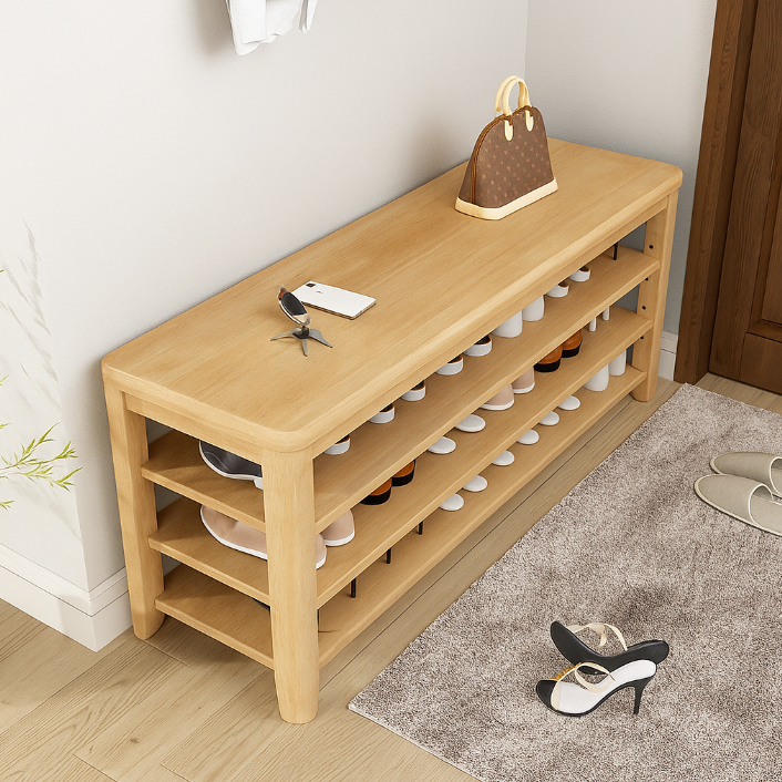 Elegant Solid Wood Shoe Bench with 3 Tiers for Entryway Storage Benches
