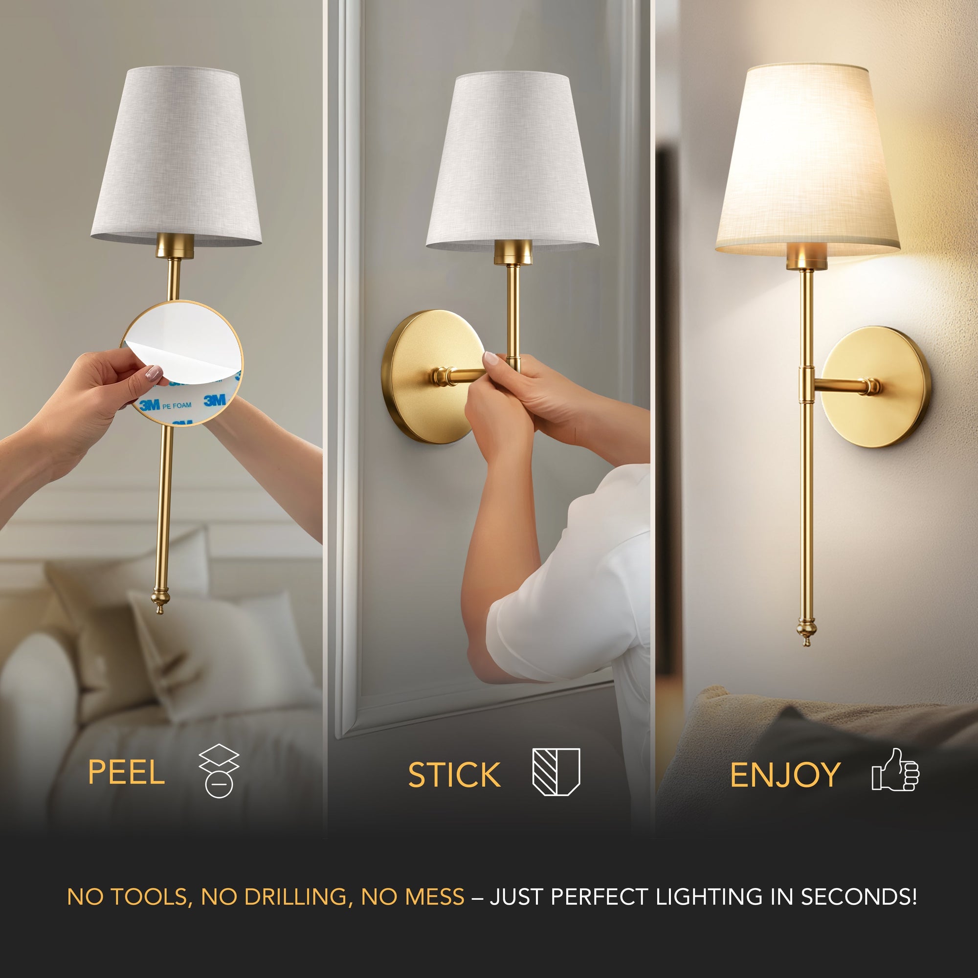 Wireless Peel and Stick Wall Sconces, Set of 2