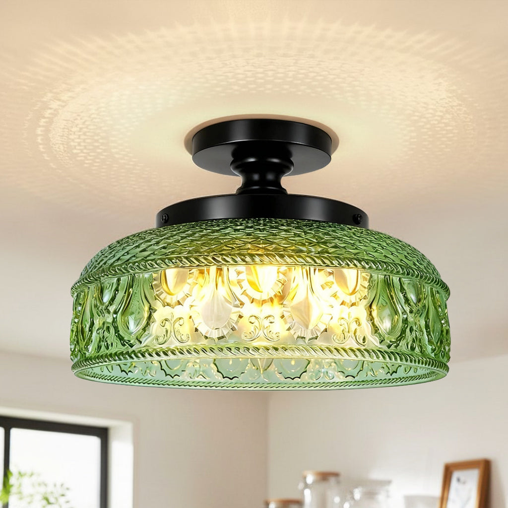 Jules Textured Glass Disc Ceiling Light, 3-Light Semi-Flush