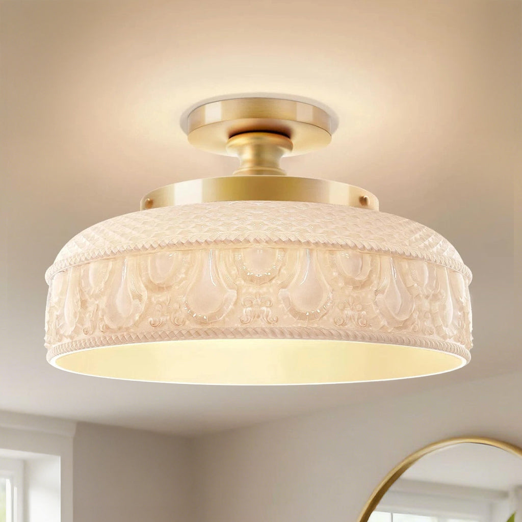 Jules Textured Glass Disc Ceiling Light, 3-Light Semi-Flush