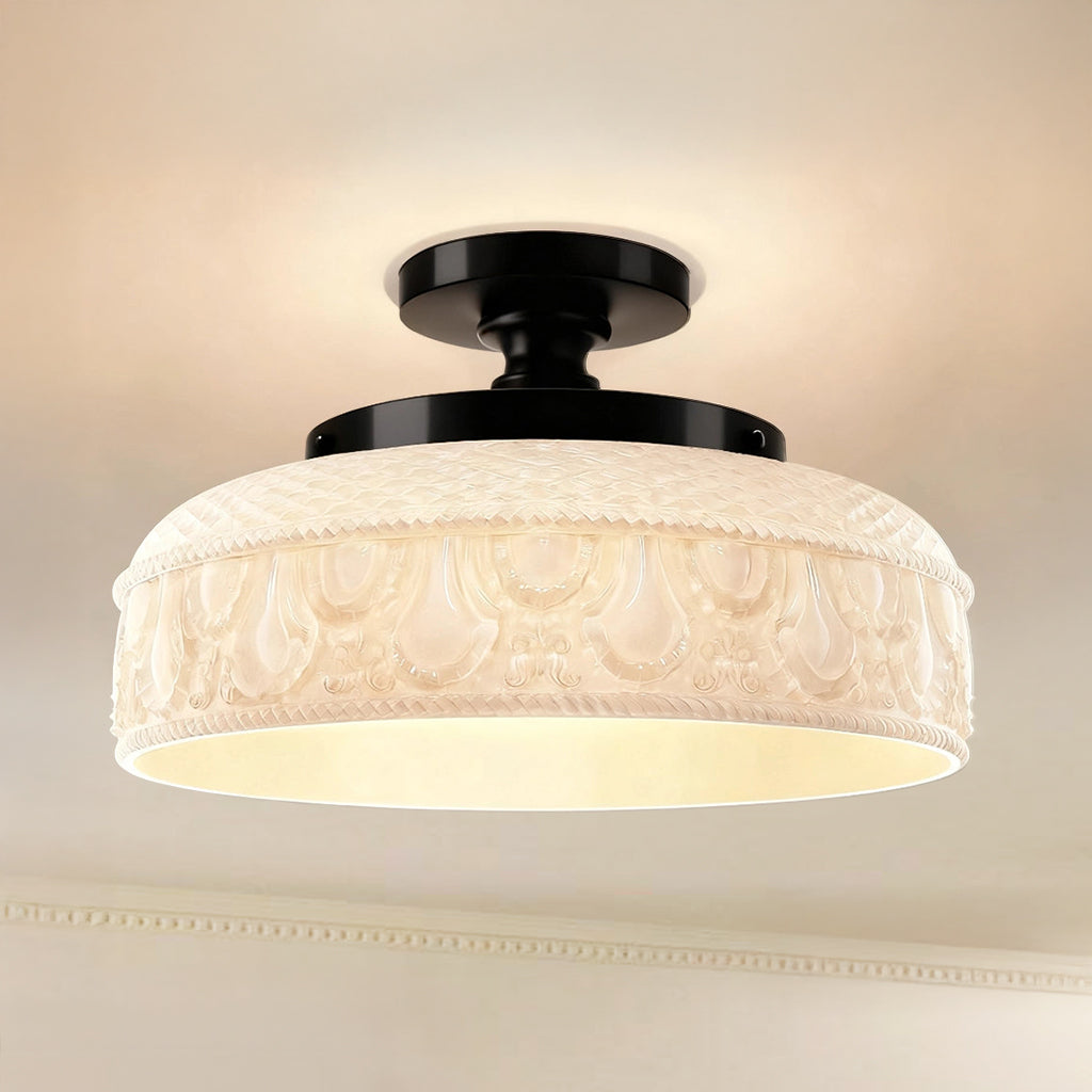 Jules Textured Glass Disc Ceiling Light, 3-Light Semi-Flush