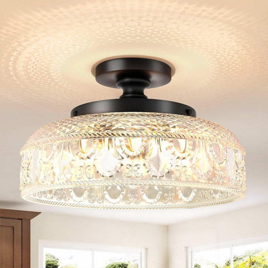 Jules Textured Glass Disc Ceiling Light, 3-Light Semi-Flush