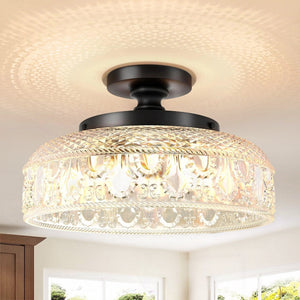 Jules Textured Glass Disc Ceiling Light, 3-Light Semi-Flush