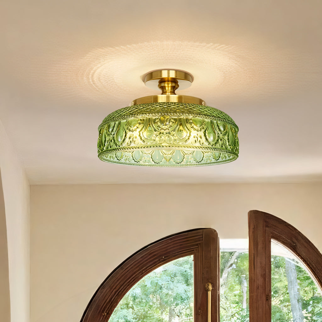 Jules Textured Glass Disc Ceiling Light, 3-Light Semi-Flush