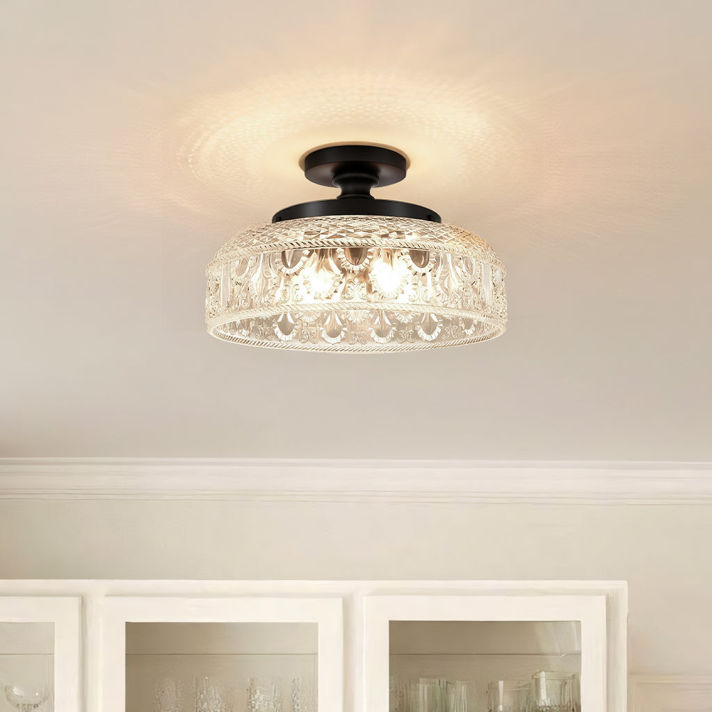 Jules Textured Glass Disc Ceiling Light, 3-Light Semi-Flush