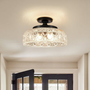 Jules Textured Glass Disc Ceiling Light, 3-Light Semi-Flush
