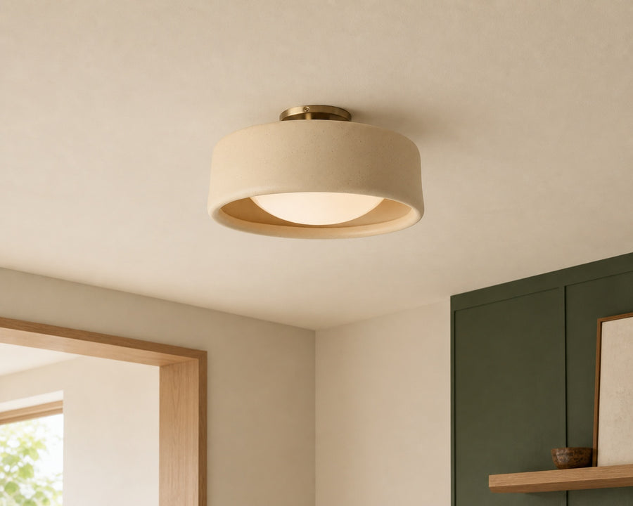 The fixture mounted close to a ceiling in a bedroom