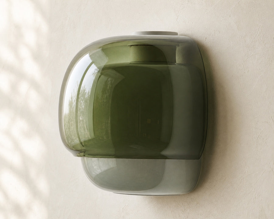 The wood body and glass shade together