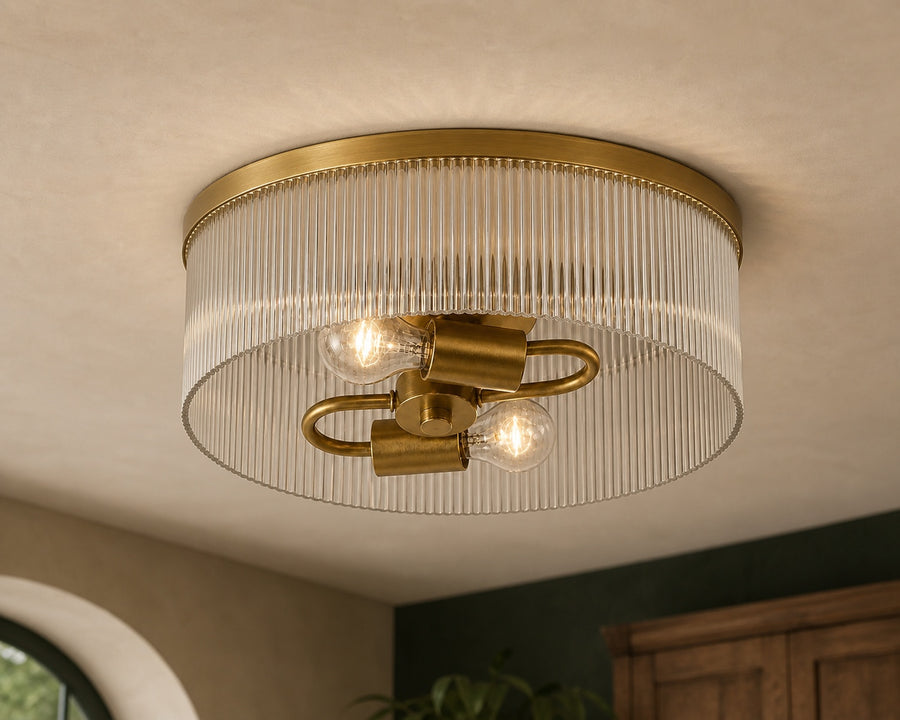 The fixture sitting tight to a low ceiling