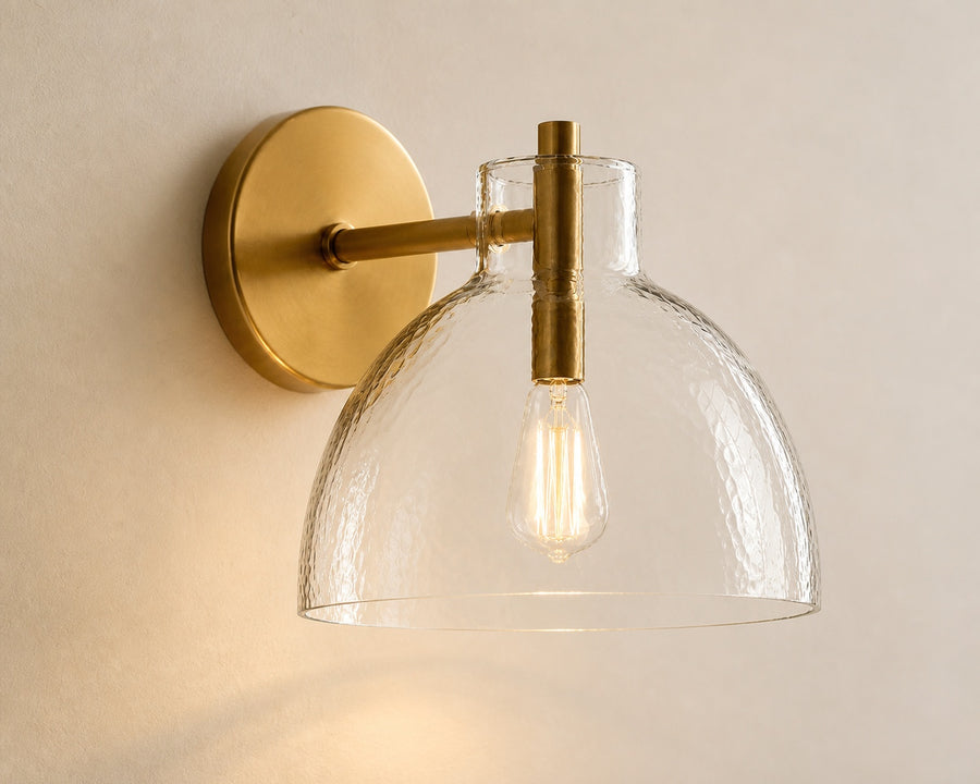 Close view of the hand-blown clear glass shade