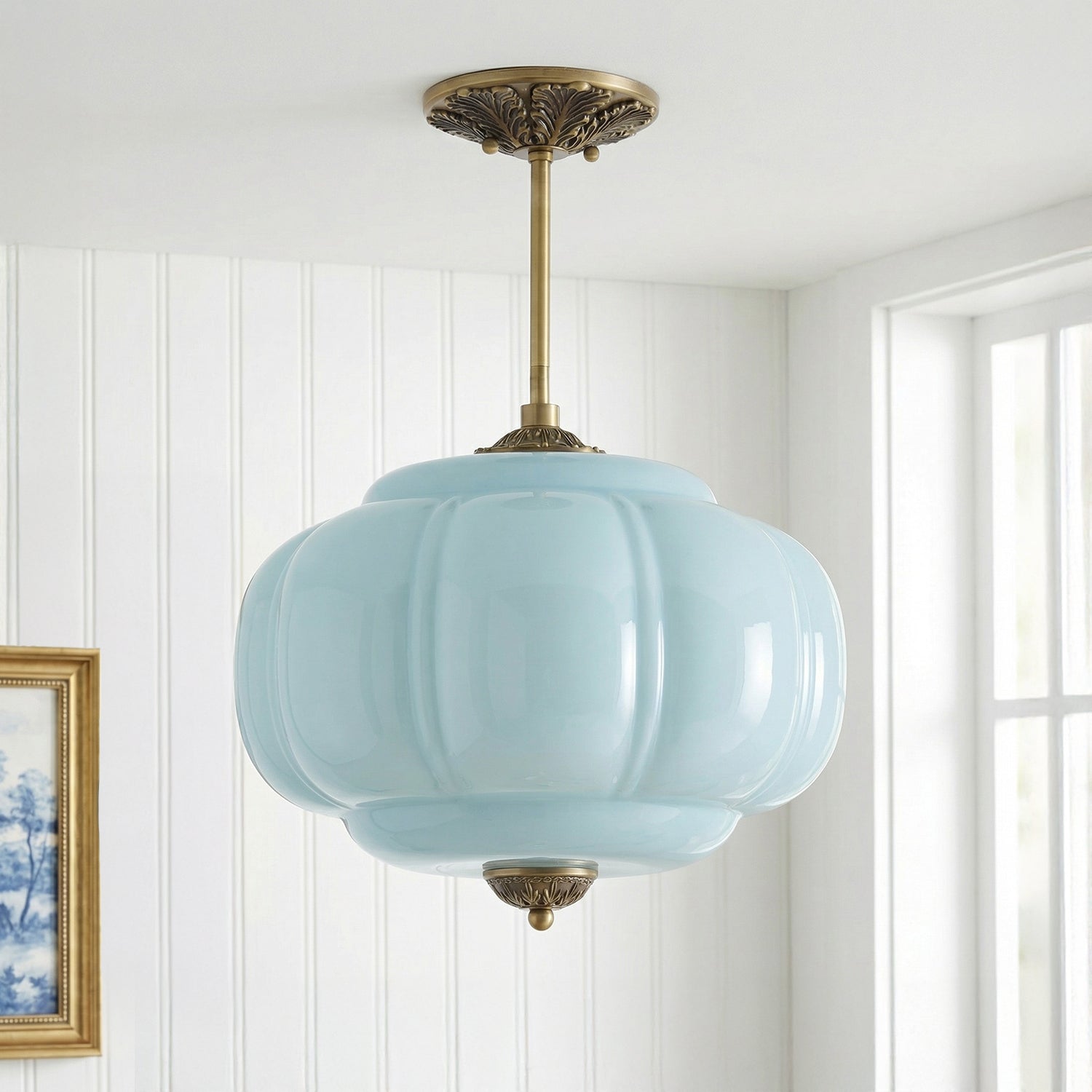 Lumi Ribbed Glass Pumpkin Pendant