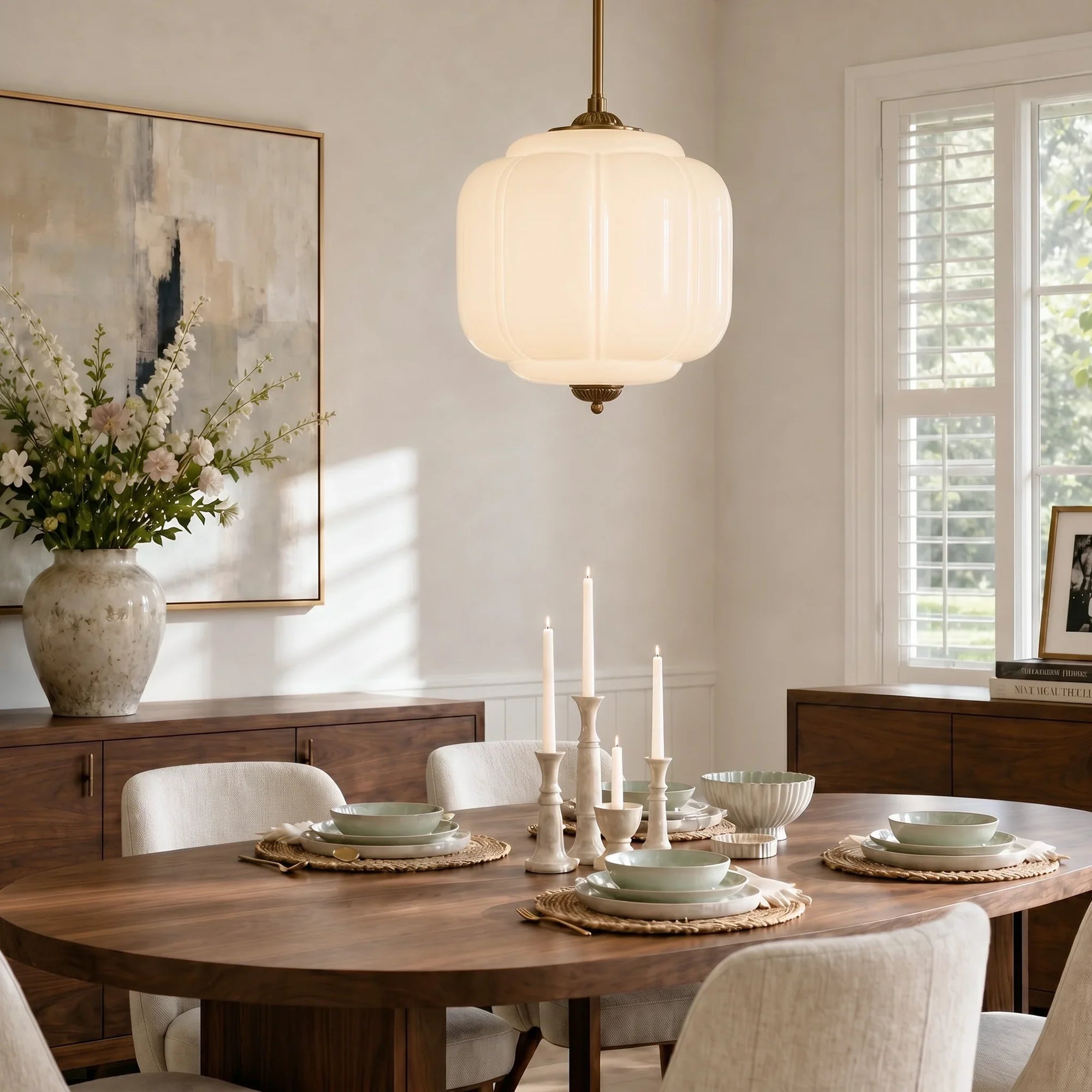 Lumi Vintage Milk Glass Eloise Pendant Light, 1-Light