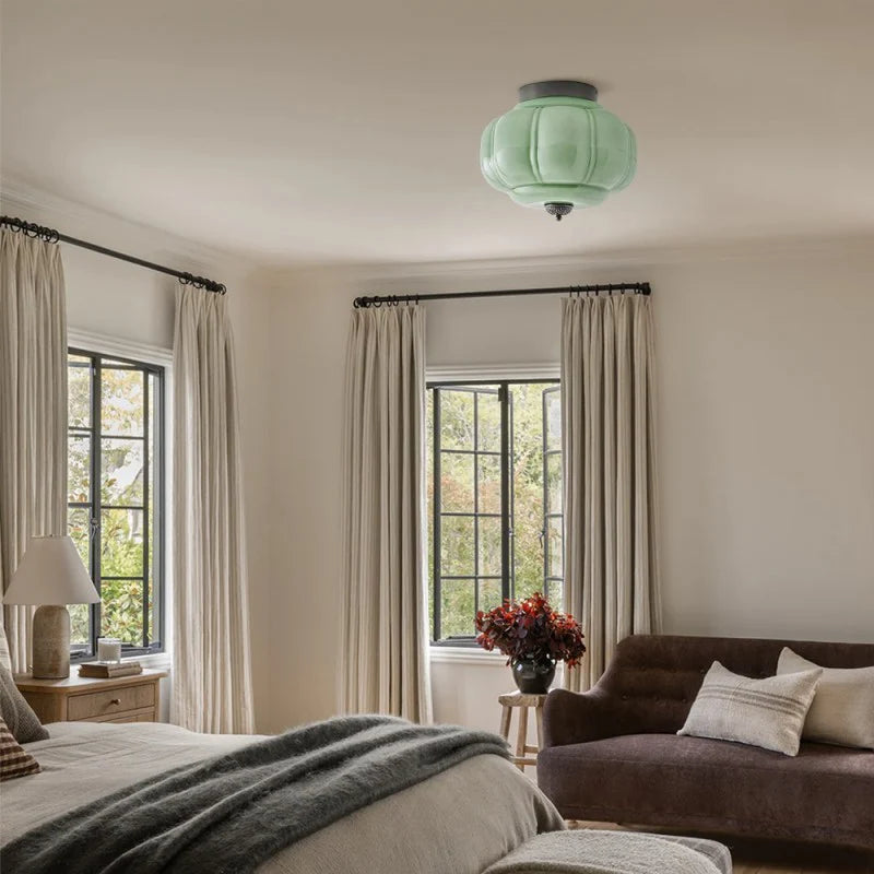 Lumi Milk Glass Pumpkin Ceiling Light, 3-Light