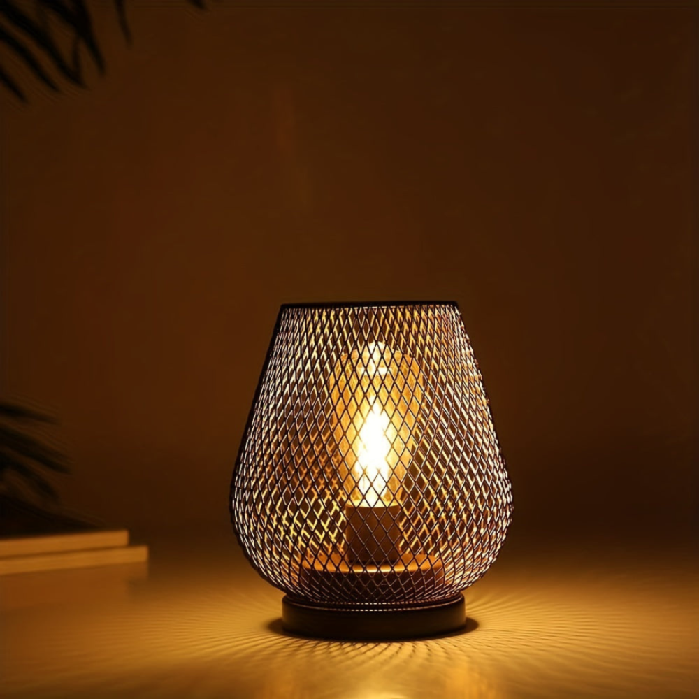 Modern Cordless Iron Mesh Lamp Set of 2 - Portable Lighting Fixtures for Indoor & Outdoor Use Lamps