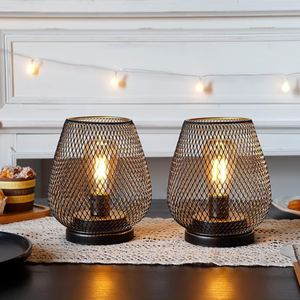 Modern Cordless Iron Mesh Lamp Set of 2 - Portable Lighting Fixtures for Indoor & Outdoor Use Lamps