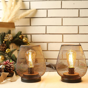 Modern Cordless Iron Mesh Lamp Set of 2 - Portable Lighting Fixtures for Indoor & Outdoor Use Lamps