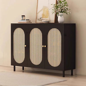 Modern Minimalist 4-Tier Shoe Storage Cabinet with Rattan & Glass Organizer for Entryway Shoe Storage