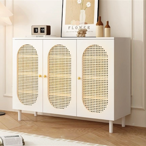 Modern Minimalist 4-Tier Shoe Storage Cabinet with Rattan & Glass Organizer for Entryway Shoe Storage
