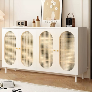 Modern Minimalist 4-Tier Shoe Storage Cabinet with Rattan & Glass Organizer for Entryway Shoe Storage