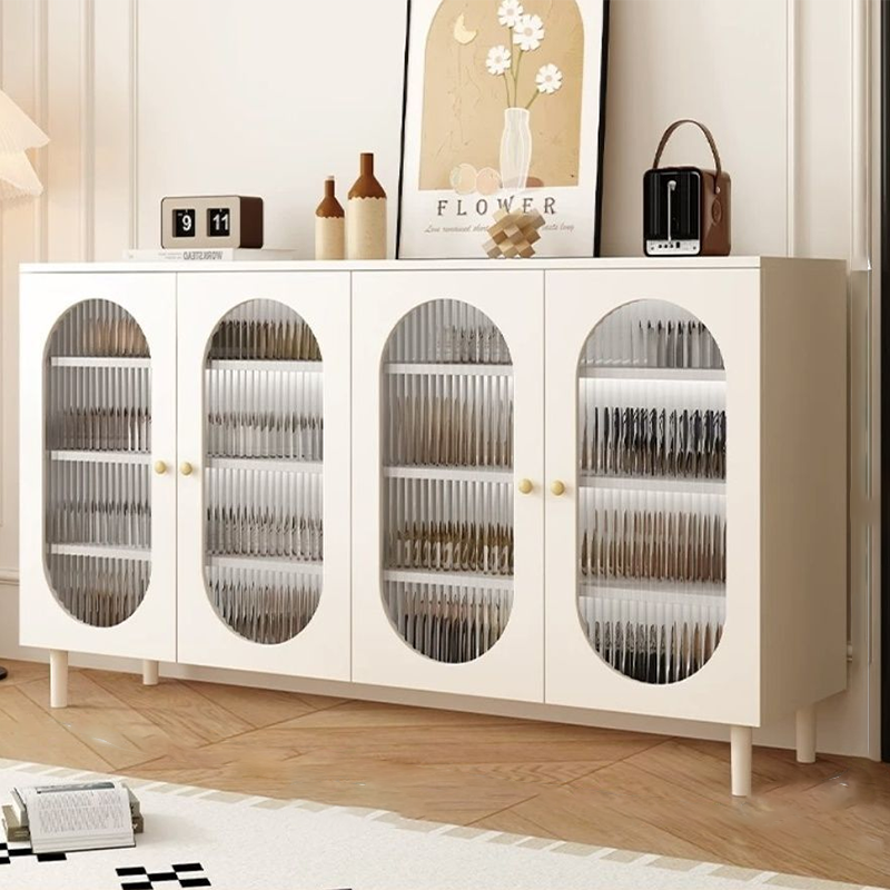 Modern Minimalist 4-Tier Shoe Storage Cabinet with Rattan & Glass Organizer for Entryway Shoe Storage
