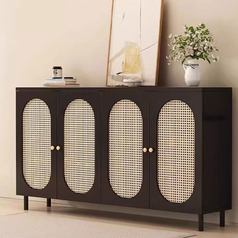 Modern Minimalist 4-Tier Shoe Storage Cabinet with Rattan & Glass Organizer for Entryway Shoe Storage
