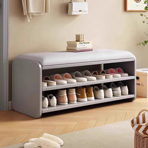 Modern Minimalist Shoe Rack Bench with Two-Tier Shoe Storage for Entryway Benches