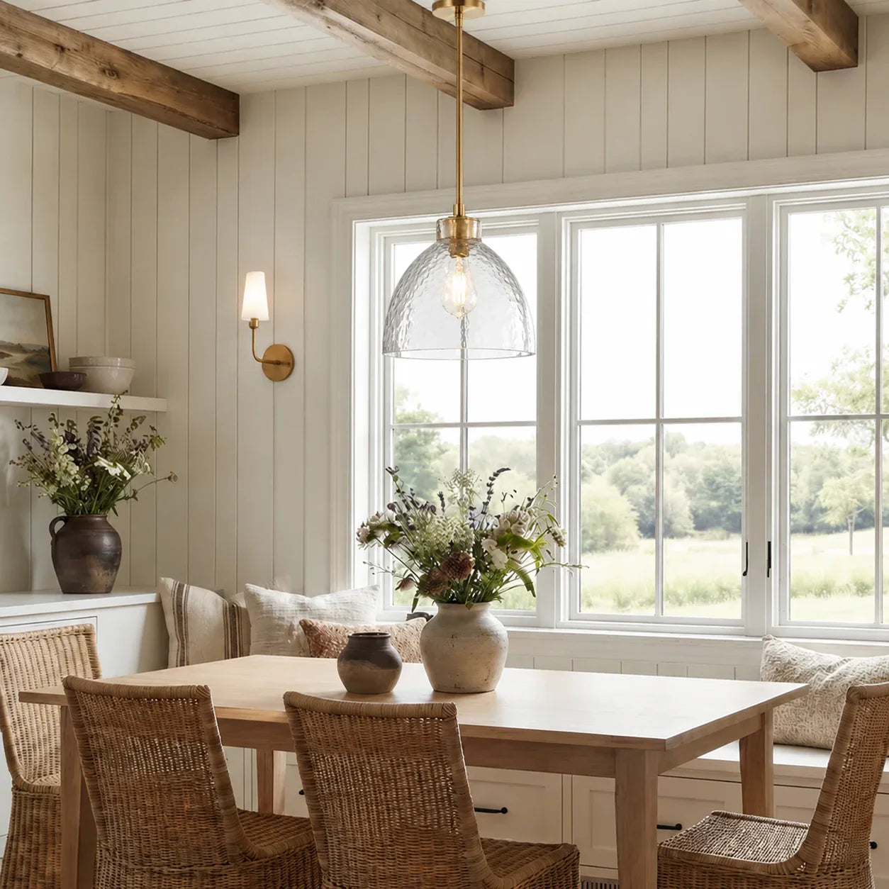 Ondine Hammered Glass Pendant Light, 8 to 17 in