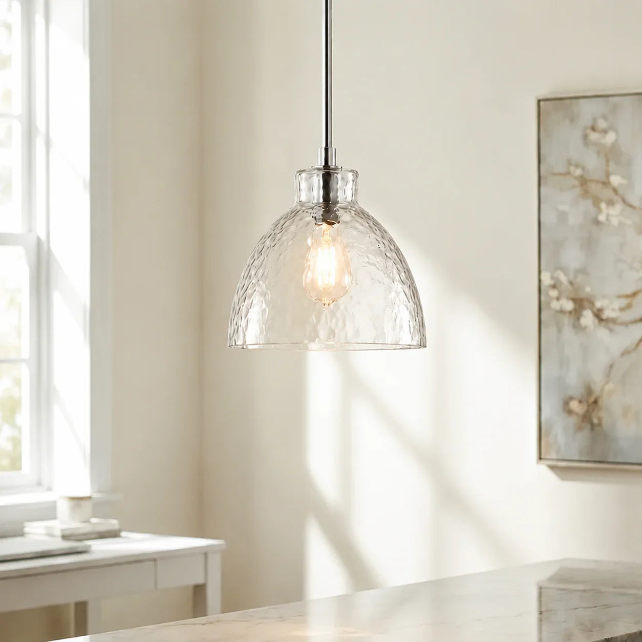 Ondine Hammered Glass Pendant Light, 8 to 17 in