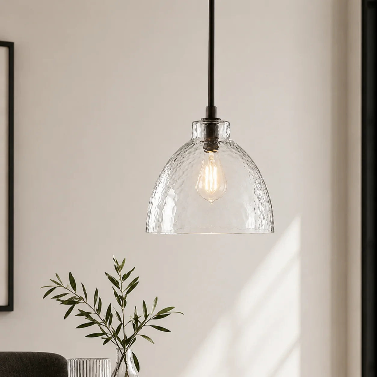 Ondine Hammered Glass Pendant Light, 8 to 17 in