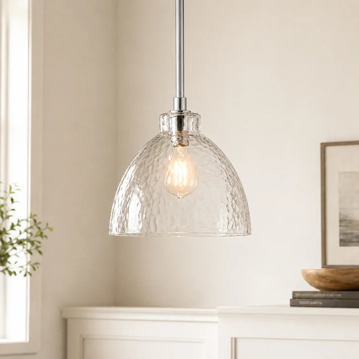 Ondine Hammered Glass Pendant Light, 8 to 17 in