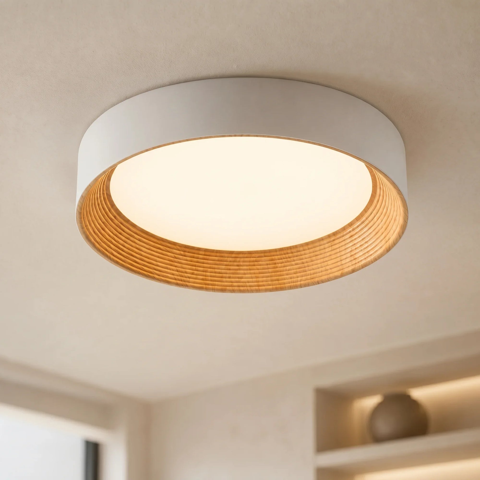 Remy Round LED Flush Mount Ceiling Light, Wood-Tone