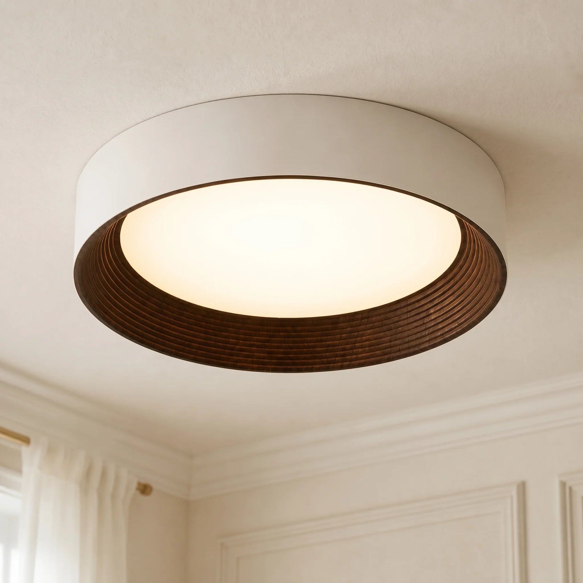 Remy Round LED Flush Mount Ceiling Light, Wood-Tone