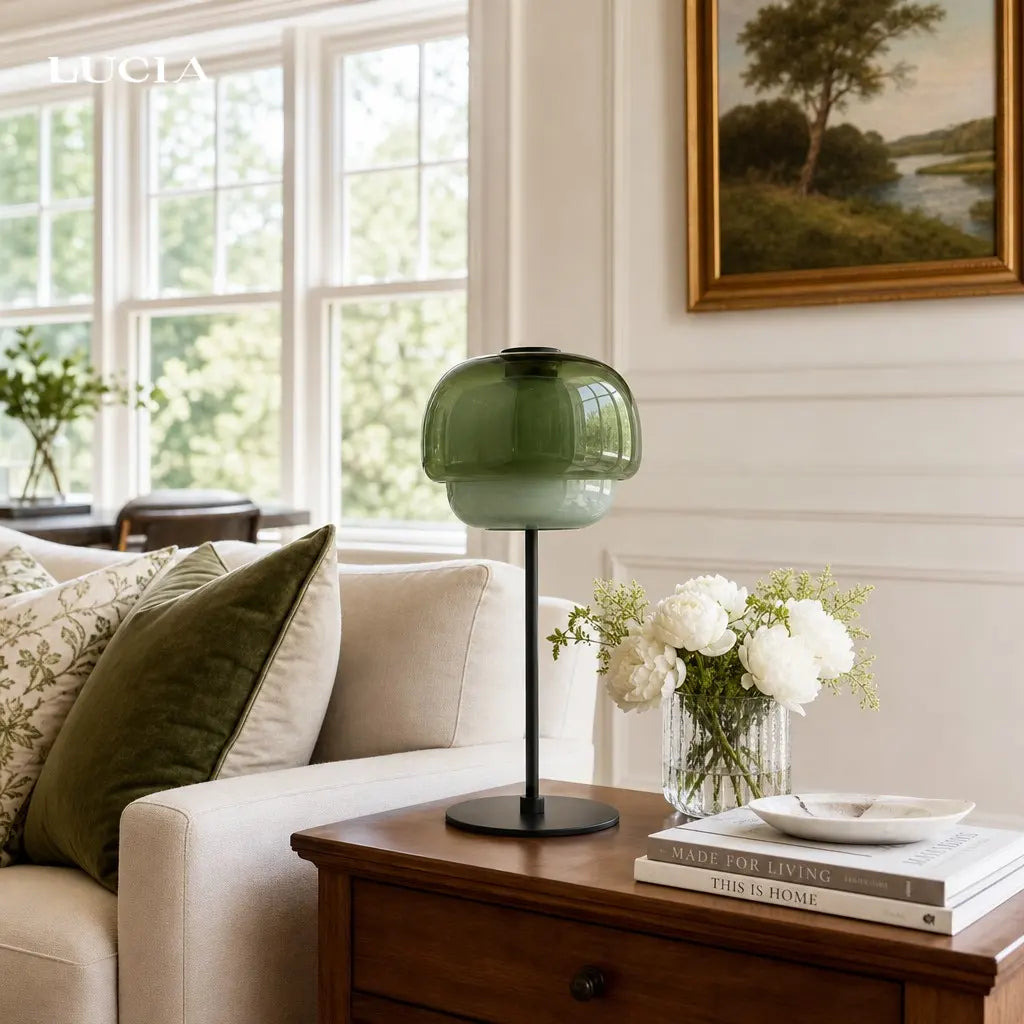 Sanae Double-Dome Colored Glass Accent Table Lamp, 16 in
