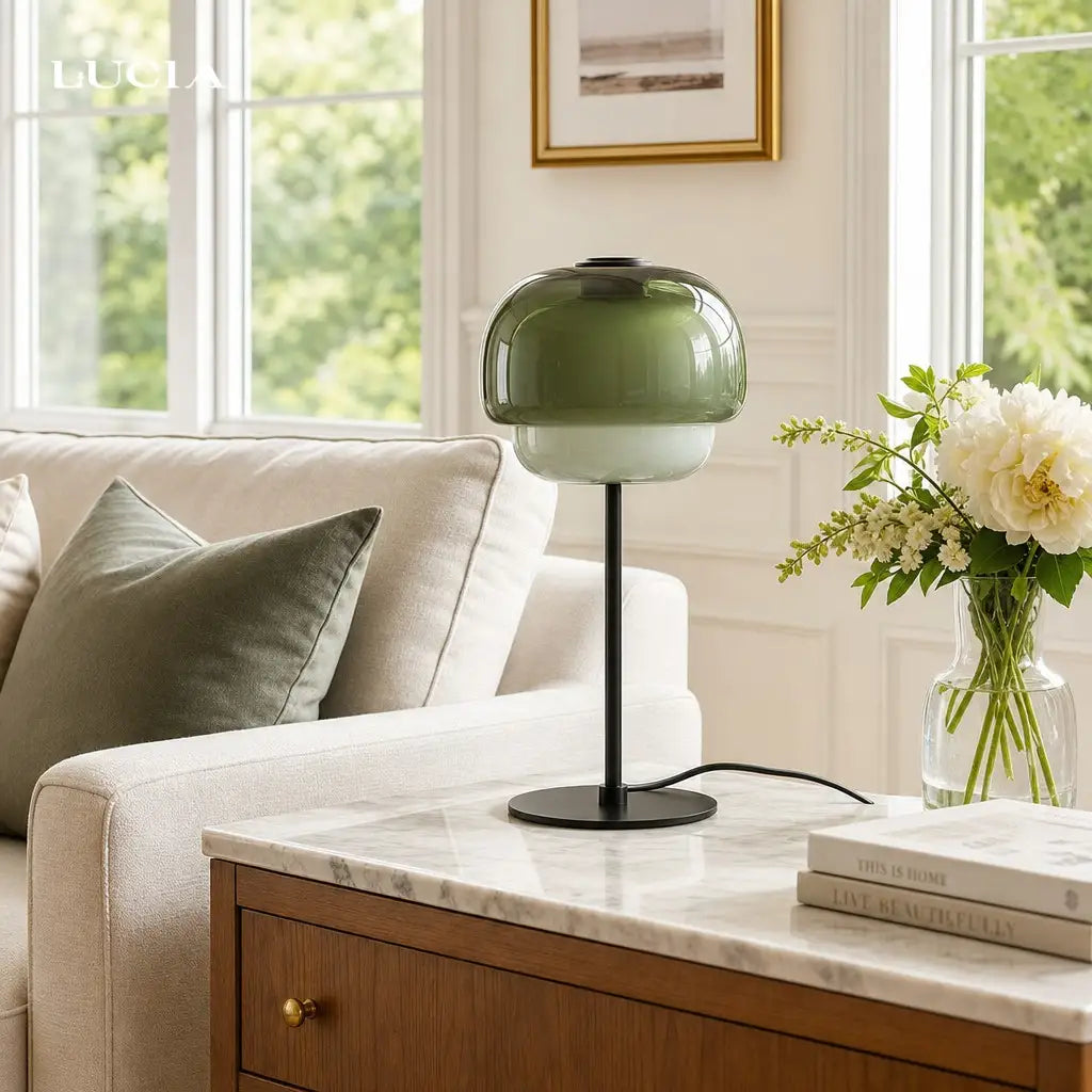 Sanae Double-Dome Colored Glass Accent Table Lamp, 16 in