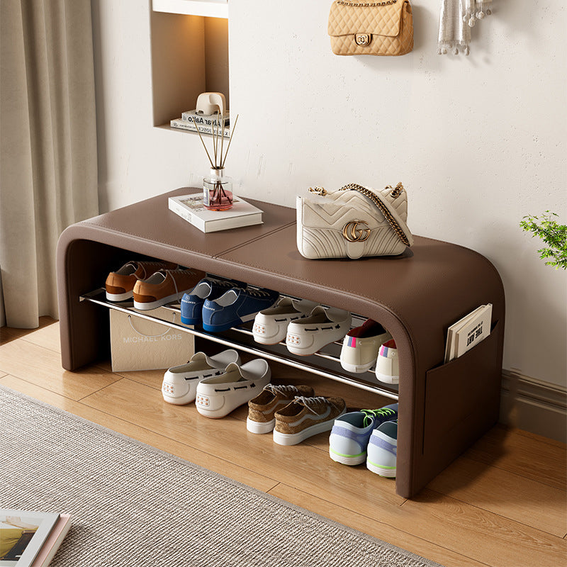 Scandinavian Shoe Storage Bench - 1-Tier Faux Leather Shoe Rack for Entryway Shoe Storage Benches
