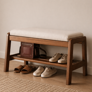 Scandinavian Shoe Rack Storage - Solid Wood with Tech Cloth Top for Entryways Shoe Storage