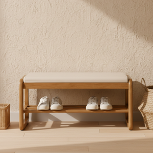 Scandinavian Shoe Rack Storage - Solid Wood with Tech Cloth Top for Entryways Shoe Storage