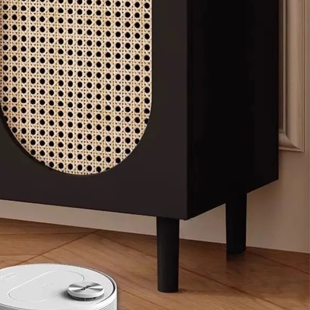 Modern Minimalist 4-Tier Shoe Storage Cabinet with Rattan & Glass Organizer for Entryway Shoe Storage