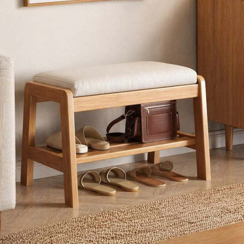 Scandinavian Shoe Rack Storage - Solid Wood with Tech Cloth Top for Entryways Shoe Storage